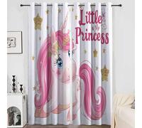 CozyRest Thermal Blackout Curtains - Cute Unicorn Gold Stars Eyelet Window Drapes for Living Room, Kids Room, Bedroom, 2 Panels, 92 x 72 in Long-Haired Unicorn Princess Curtains