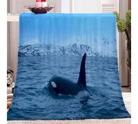 CozyRest Throw Blanket 27x39 inch, Soft Flannel Animal Killer Whale Pattern Fleece Blanket for Adults and Kids Plush Bedding, Ocean Blanket for Better Sleep Sherpa Throw Blanket for Travel Sofa