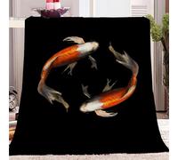 CozyRest Throw Blanket Animal Red Koi Pattern Soft Fluffy Flannel Fleece Blanket, Warm Plush Couch Sofa Throw, Black Bed Blankets Better Sleep and Stress Relief For Adults and Kids 59x78 inch