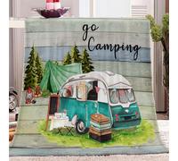 CozyRest Throw Fleece Blanket 39x52 inch, Soft Striped Cartoon Camper Van Pattern Blanket Warm Soft Anti-pilling Flannel For Adults and Kids Throws Blankets for Couch Sofa Bedroom Bed Decorative