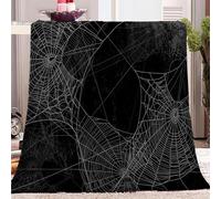 CozyRest Ultra Soft Flannel Fleece Blanket 130x150 cm, Abstract White Spider Web Fluffy Warm and Cozy Washable Bed Blanket Black Sherpa Throw Blanket for Bed Sofa Settee Couch and All Seasons