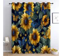CozyRest Watercolor Elements Blackout Curtains for Bedroom Sunflower Blue Butterfly Eyelet Thermal Curtains & Drapes Curtain for Window Treatment Living Room/Kitchen 92" W x 90" L
