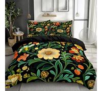 CozyRest William Morris Style Floral Plants Pattern Duvet Cover Set, 3 Piece Bedding Set for Teenagers Kids, King Size 220x240 cm, Modern Bedroom Decor, Black