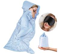 Cozysilk 100% Mulberry Silk Sleeping Bag Liner - Single Luxury Size (105 x 220 cm, Grey Blue) - Not Slide Out of Bed - Double-Sided Usable Design - Easy Care & Durable