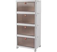 Cozyswan 4-Layers Dustproof Storage Box Shelf Plastic Bedside Table on Wheels, White Cupboard Clothes/Shoes Storage Books/Toys/Snack Organizer Cart for Living Room/Bedroom/Hallway/Office