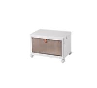 Cozyswan Dustproof Storage Box Shelf Plastic Bedside Table on Wheels, White Cupboard Clothes/Shoes Storage Books/Toys/Snack Organizer Cart for Living Room/Bedroom/Hallway/Office
