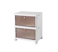 Cozyswan Dustproof Storage Box Shelf Plastic Bedside Table on Wheels, White Cupboard Clothes/Shoes Storage Books/Toys/Snack Organizer Cart for Living Room/Bedroom/Hallway/Office (2 Boxes)