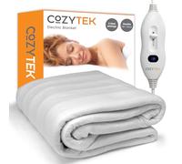 Electric Blanket Bed Polyester Detachable Control Under blanket 3 Heat Settings White Heated Single/Double/King Size Cozytek White Double