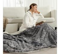 COZYTY Heated Blanket Soft Plush Electric Blanket 150x200cm Grey Black Tie Dye PV Fleece Heated Throw Blanket White 6 Heat Settings & 10 Hour Auto-off Timer, Machine Washable