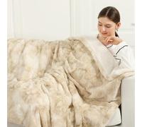 COZYTY Heated Blanket Soft Plush Electric Blanket 150x200cm Milky White Tie Dye PV Fleece Heated Throw Blanket White 6 Heat Settings & 10 Hour Auto-off Timer, Machine Washable