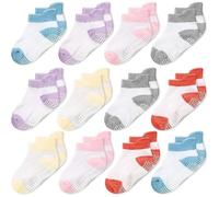 CozyWay Baby Boys & Girls Non-Slip Socks - Toddler Socks With Grippers, 12 Pairs, Ankle Style For Infants, Toddlers, Safe And Comfy, Mixed 12Pk, 1-3T