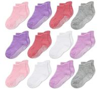 CozyWay Baby Boys & Girls Non-Slip Socks with Grippers, 12 Pairs, Ankle Style for Infants, Toddlers, Keep Little Ones Safe & Comfy, Assorted Colors, 1-3T
