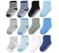 CozyWay Kids Non Slip Cotton Crew Socks Baby Socks Toddler Socks Anti Skid With Grips 12 Pairs Striped for Children Toddler Boys Girls 3-5 Years