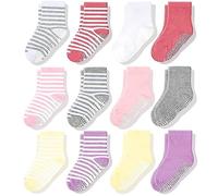 CozyWay Kids Non Slip Cotton Crew Socks Baby Socks Toddler Socks Anti Skid With Grips 12 Pairs Striped for Children Toddler Boys Girls 3-5 Years
