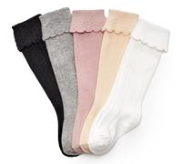 CozyWay Knee High Socks Newborn Infants Toddlers Girls 5 Pack Tube Ruffled Uniform Long Stockings