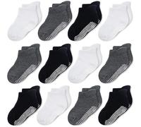 CozyWay Non-Slip Ankle Style Socks Baby Socks Toddler Socks with Grippers, 12 Pack for Baby Boys and Girls, Black White and Dark Gray, 1-3 Years