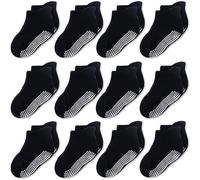 CozyWay Non-Slip Ankle Style Socks Baby Socks Toddler Socks with Grippers, 12 Pack for Baby Boys and Girls, Solid Black, 3-5 Years