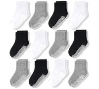 CozyWay Non Slip Baby Socks Toddler Socks 12 Pairs with Grip for Boys Girls Baby Infants Kids Anti Skid Cotton Crew Socks 3-5 Years