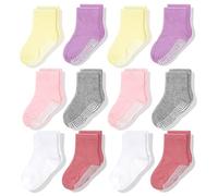 CozyWay Non Slip Baby Socks Toddler Socks 12 Pairs with Grip for Boys Girls Baby Infants Kids Anti Skid Cotton Crew Socks 6-12 Months