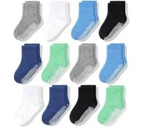 CozyWay Non Slip Baby Socks Toddler Socks 12 Pairs with Grip for Boys Girls Baby Infants Kids Anti Skid Cotton Crew Socks 3-5 Years