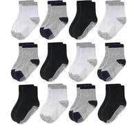 CozyWay Non Slip Baby Socks Toddler Socks 12 Pairs with Grip for Boys Girls Baby Infants Kids Anti Skid Cotton Crew Socks 3-5 Years