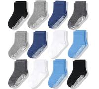 CozyWay Non Slip Baby Socks Toddler Socks 12 Pairs with Grip for Boys Girls Baby Infants Kids Anti Skid Cotton Crew Socks 1-3 Years