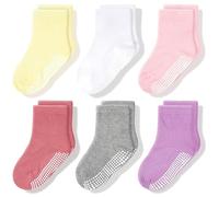 CozyWay Non Slip Baby Socks Toddler Socks 6 Pairs with Grip for Boys Girls Baby Infants Kids Anti Skid Cotton Crew Socks 3-5 Years