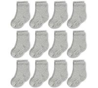 CozyWay Non Slip Crew Grip Socks, Baby Toddler Socks, 12 Pairs, Gray, 3-5 Years Old