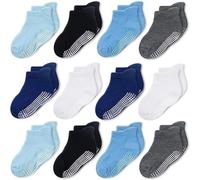 CozyWay Non-Slip Socks Baby Socks Toddler Socks with Grippers - Ankle Style for Little Girls and Boys, Infants, Toddlers, Children - Safe and Comfy - Assorted Boys Colors, 12 Pairs, 3-5 Years