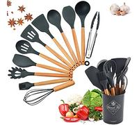 Cozywind Cooking Utensils Set with Holder Silicone Kitchen Utensils Set,12 pcs Wooden Handles, Kitchen Spatula Set Non-Stick