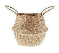 Cozywind Seagrass Basket Woven Laundry Foldable Handcraft Weave Belly Basket with Handle Basket Storage Organisation (45cm x 35cm)