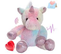 CozyWorld 12.5" 32CM Heartbeat Unicorn Recordable Stuffed Animals Voice Sweet Messages Recorder Soft Plush Toy Playback Your Words Birthday Gifts for Toddler Kids