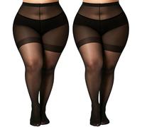 CozyWow 20 Denier Plus Size Sheer Tights for Women, Control Top Silky Stockings with Reinforced Toes, High Waist Pantyhose up to 8xl 2B_XXL