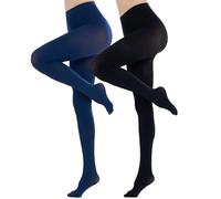 CozyWow 80D Semi Opaque Tights for Women Soft & Elastic Women's Stockings High Waist Pantyhose & Coloured Tights Black+Navy Blue-L