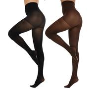 CozyWow Control Top Tights for Women, 80 Denier High Waist Run Resistant Pantyose with Reinforced Toes Soft and Elastic Semi Opaque Stockings Black+Coffee L