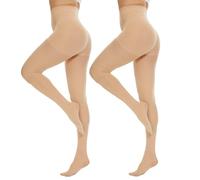 CozyWow Control Top Tights for Women, 80 Denier High Waist Run Resistant Pantyose with Reinforced Toes Soft and Elastic Semi Opaque Stockings 2 Beige M