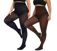 CozyWow Plus Size Tights for Women Stockings with Enough Elasticity & High Waist Soft and Durable Semi Opaque Pantyhose Black+Coffee-4XL