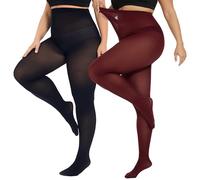 CozyWow Plus Size Tights for Women Stockings with Enough Elasticity & High Waist Soft and Durable Semi Opaque Pantyhose Black+Wine Red -XL