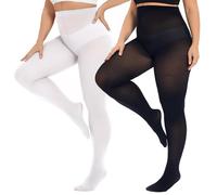 CozyWow Plus Size Tights for Women Stockings with Enough Elasticity & High Waist Soft and Durable Semi Opaque Pantyhose Black+White-4XL