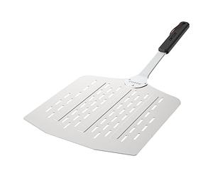 Cozze® Lightweight Perforated Pizza Peel 66cm - 30x30cm Aluminium Blade (1.5mm) - Soft Grip Handle (Stainless Steel/Plastic) - Reduces Burnt Flour - Leather Hanging Loop - LFGB Food Safe