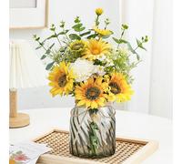 COZZI CODI Fake Flowers Artificial Sunflowers with Vase, Faux Silk Flowers Plants for Home Office Decorations, Kitchen Dining Table Decor, Farmhouse Centerpiece Table Decoration