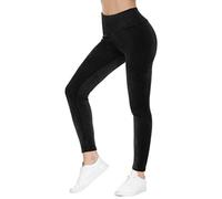 COZZIPLUS Women Velour Legging- High Waisted Buttery Soft Velvet Stretchy Legging, Black, Large