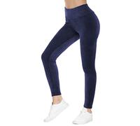 COZZIPLUS Women Velour Legging- High Waisted Buttery Soft Velvet Stretchy Legging, Navy, M