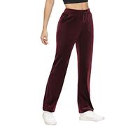 COZZIPLUS Women Velour Pant,Soft Velvet Sweatpant for Women, Straight Leg High Waist Velour Lounge Pant with Pockets, Wine, S