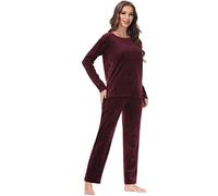 COZZIPLUS Women Velour Sweatsuits Sets Lounge Set 2 Piece Sweatsuit Crew Neck Sweatshirt and Sweatpant Velvet Jogging Suit, Burgundy, Medium