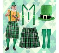 Cozzmats Patrick star Costume Scottish Set for Men Checked Kilt and Barrett Mini Skirt Hat Scottish Lady Scotland St Patricks Day Costume Party Supplies Irish Check Pattern Fancy Dress Costumes (B, M)