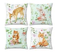 COZZSNUGE Animals Cushion Covers Cute Bunny Deer Squirrel Fox Spring Forest Velvet Decorative Pillowcases for Garden Sofa Bed Home Patio 45 x 45 cm Set of 4
