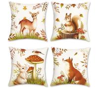 COZZSNUGE Autumn Animals Cushion Covers Mushrooms Deer Squirrel Rabbit Fox Velvety Decorative Pillowcases for Sofa Bed Home Patio 45 x 45 cm Set of 4