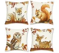 COZZSNUGE Autumn Animals Cushion Covers Orange Fall Fox Squirrel Owl Deer Polyester Decorative Pillowcases for Sofa Bed Home Patio 45 x 45 cm Set of 4