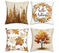 COZZSNUGE Autumn Cushion Covers Orange Forest Fall Tree Maple Leaves Wreath Velvety Decorative Pillowcases for Sofa Bed Home Patio 45 x 45 cm Set of 4
